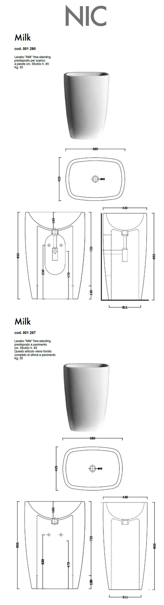 Technisches Datenblatt waschbecken free standing nic design milk