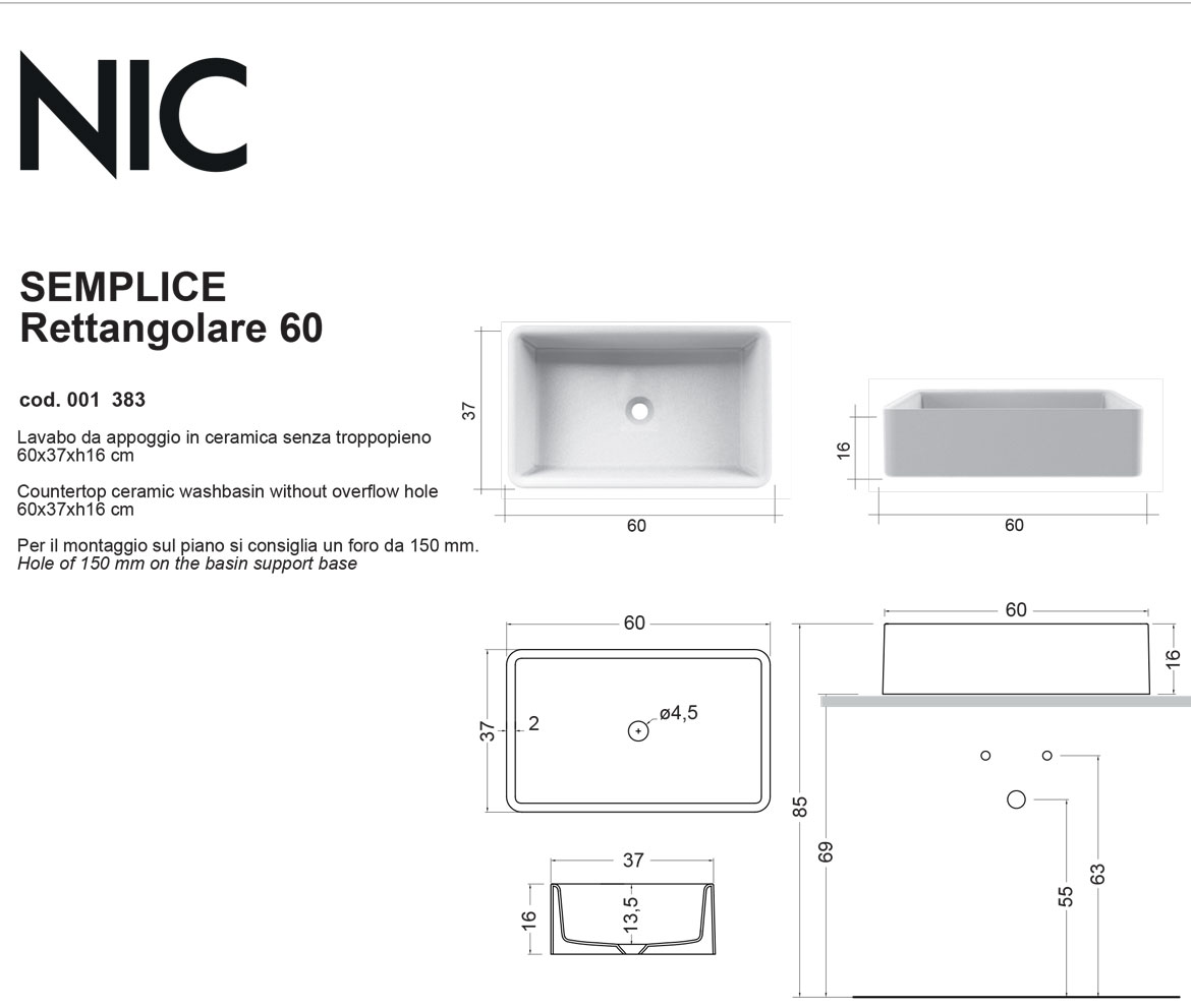 Lavabo Da Appoggio Nic Design Semplice Rettangolo