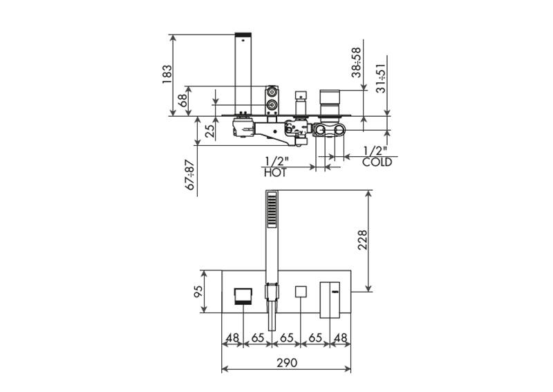 scheda_tecnica_miscelatore_incasso_con_pulsante_2_out-_bocca_erogazione_e_gancio_doccia_su_piastra_bellosta_B-Due