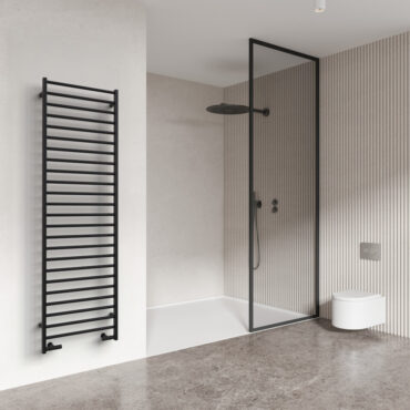 White bathroom corner with shower and toilet