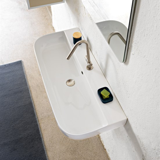 lay-on or wall mounted washbasin ceramic white glam s 95x42 glam s scarabeo