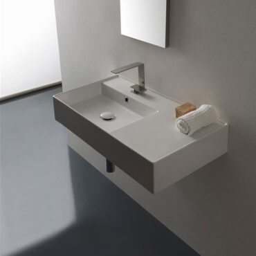 lay on or wall mounted washbasin with right shelf 80x44 scarabeo teorema 2.0