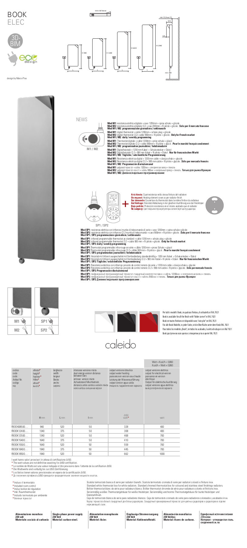 technical sheet electric book plate radiator caleido