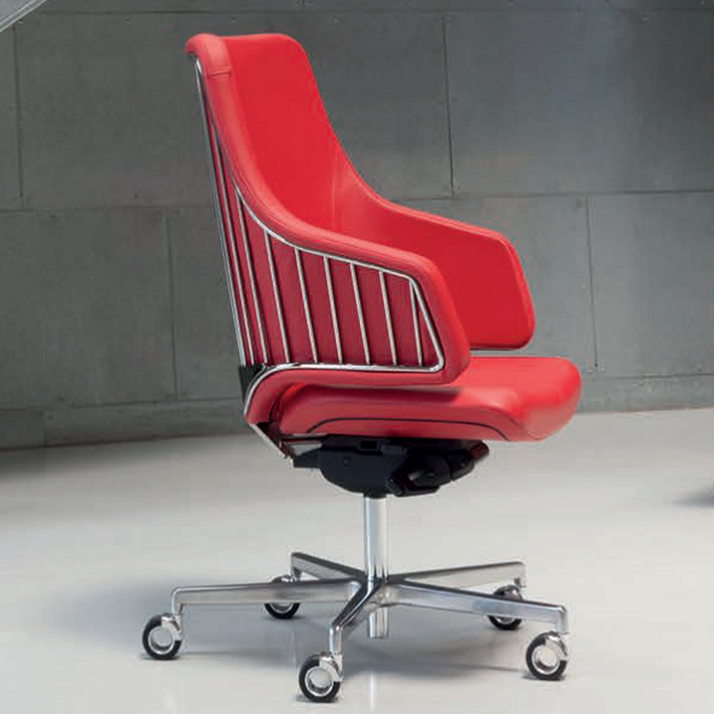 Chaise-de-bureau-luxy-italia-rouge-et-chrome