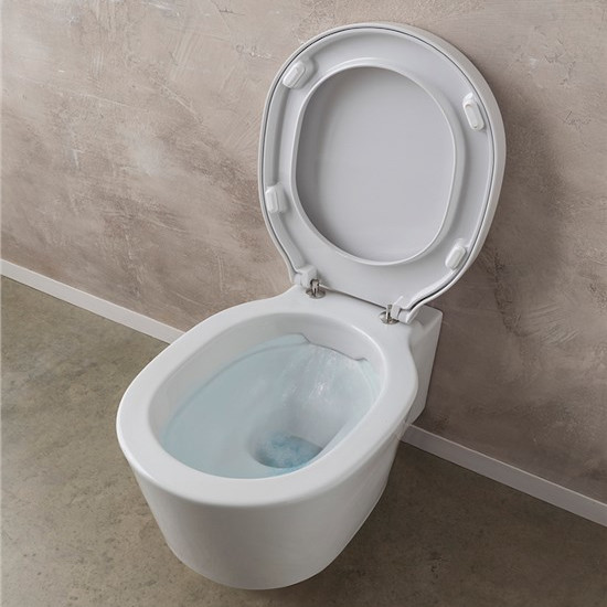 white ceramic wall hung toilet clean flush bucket scarabeo