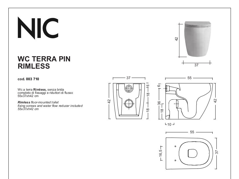 technical sheet pin nic floor vase