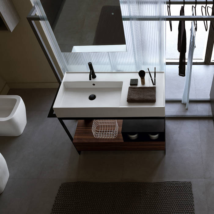 table console de salle de bain structure métal bois lavabo teorema solid 3 scarabeo
