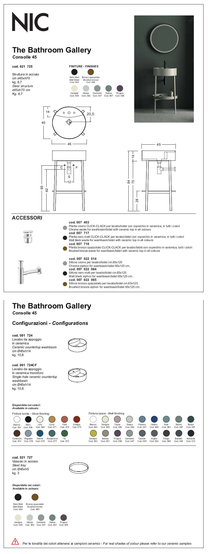 45 nic design console bathroom cabinet data sheet
