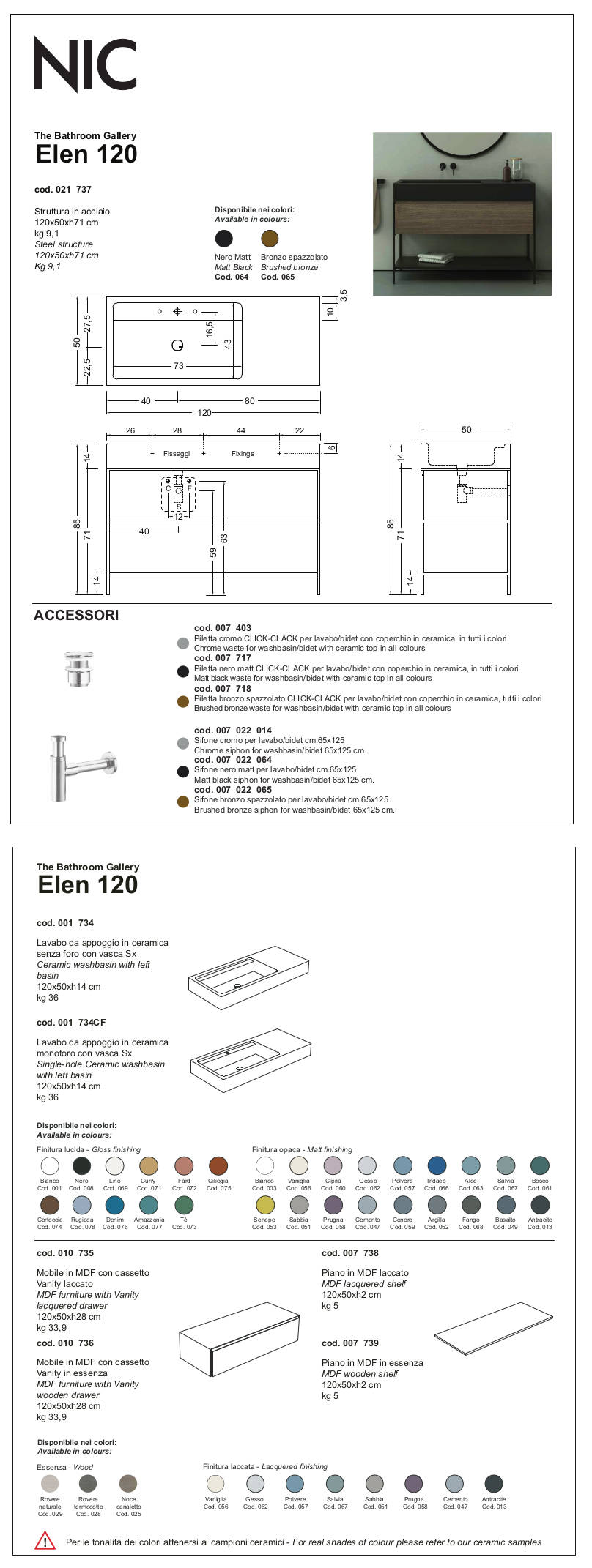 scheda tecnica mobile bagno elen 120 nic design