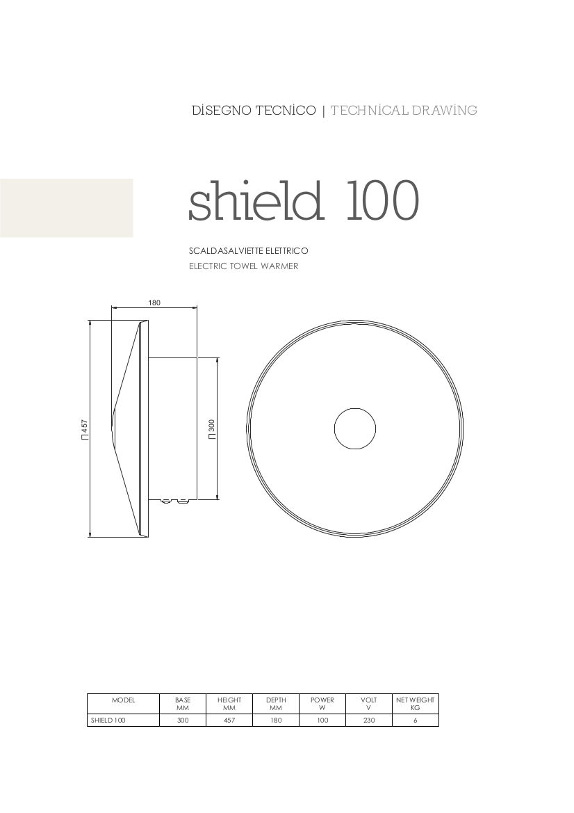 scheda tecnica scaldasalviette elettrico shield 100 hom