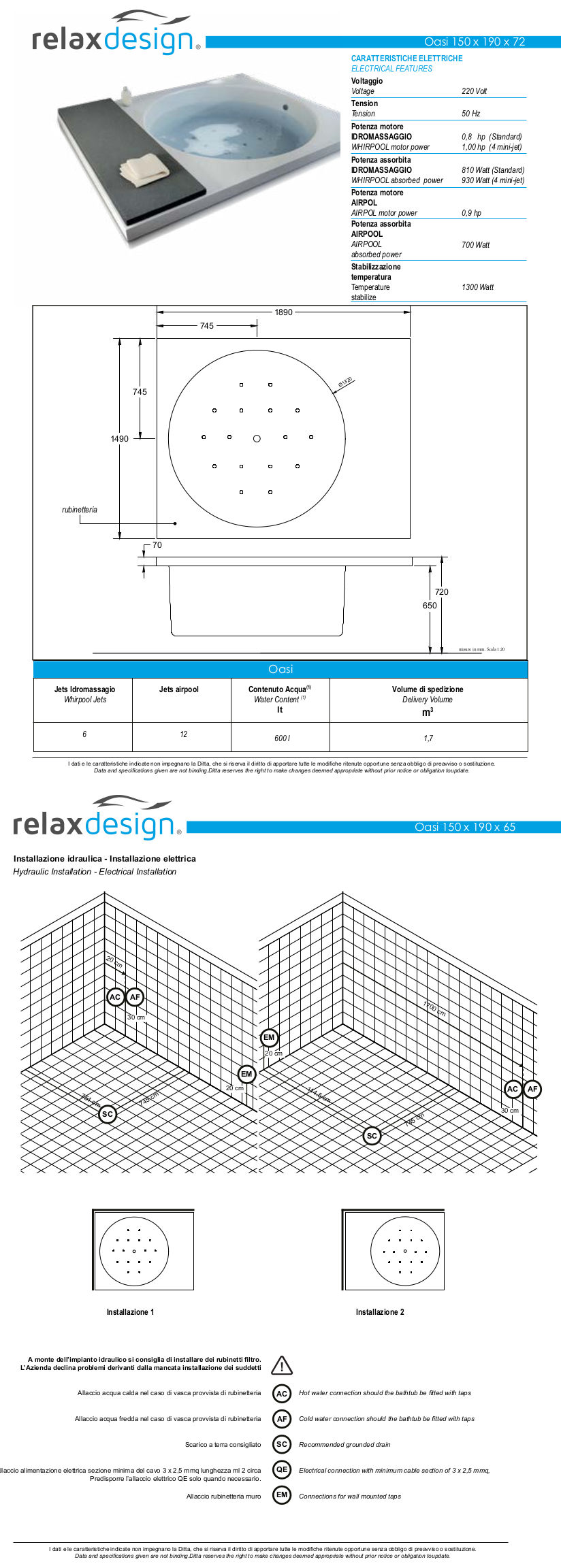 oasis relax mini pool design data sheet