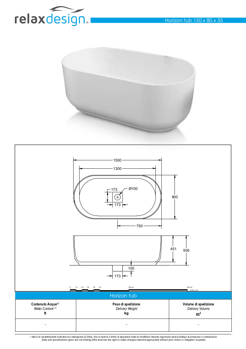 scheda tecnica vasca da bagno horizon relax design