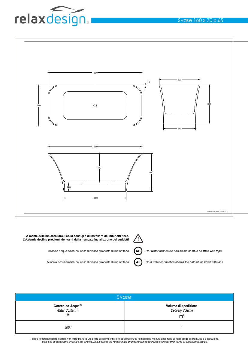 svase freestanding relax design bathtub data sheet