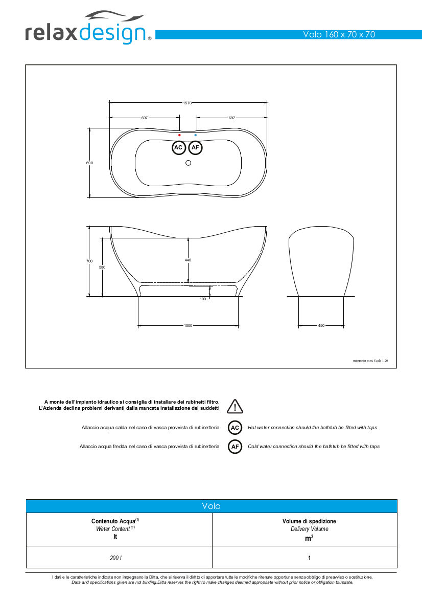 relax volo bathtub design data sheet