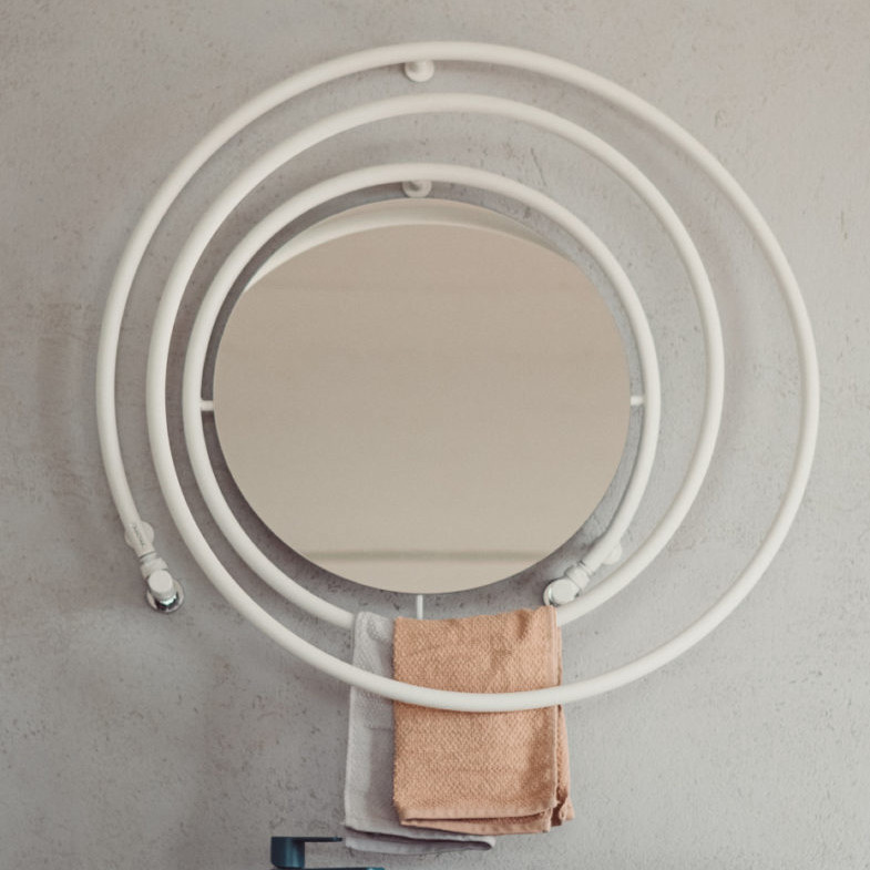 carbon steel bathroom radiator with graziano vortex mirror