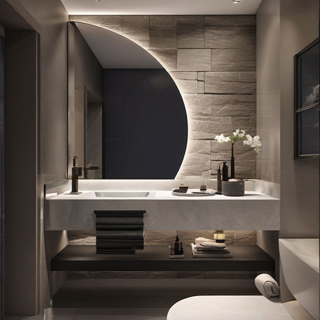 Wall-Washbasin-with-tiling-stone-half-mirror