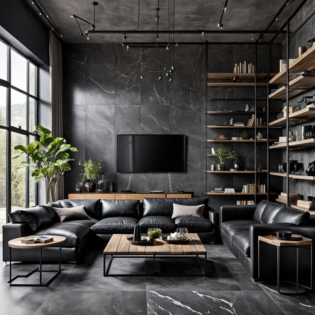 Bodeneffekt-Marmor-schwarz-Möbel-industriell
