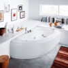 baignoire balnéo d'angle asymétrique acrylique chromothérapie verre lis blanc