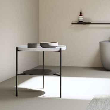 tavolo in acciaio verniciato con piatto in ceramica design loop nic design