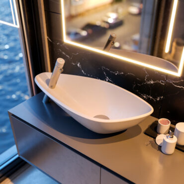 lavabo in corian con miscelatore lavabo alto pearl scull carimali