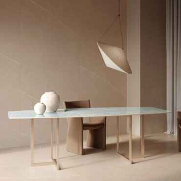 table de séjour grès cérame structure acier vert forme casalgrande padana