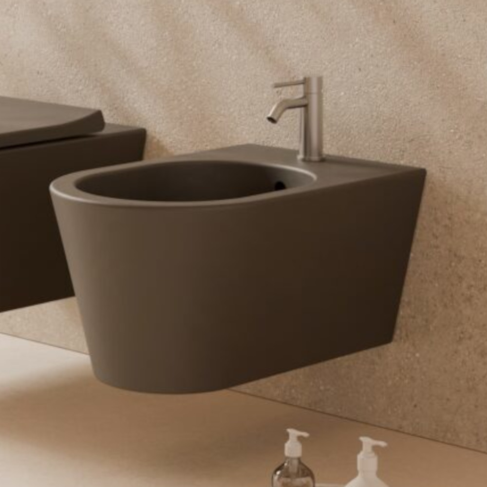 coffee-colored ceramic wall-mounted bidet hide round alice ceramica