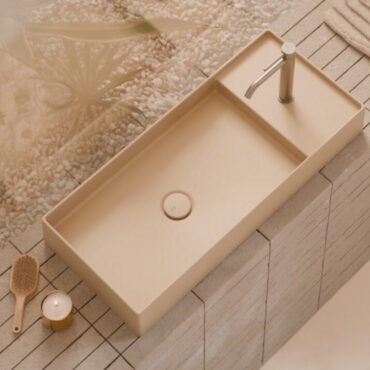 lavabo da appoggio ceramica sabbia dettaglio 85x37 hide alice ceramica