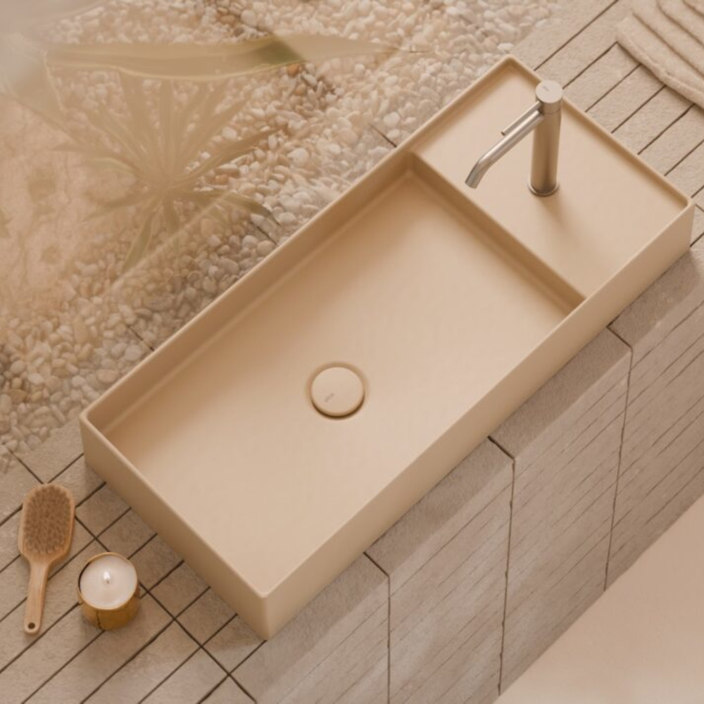 lavabo da appoggio ceramica sabbia dettaglio 85x37 hide alice ceramica