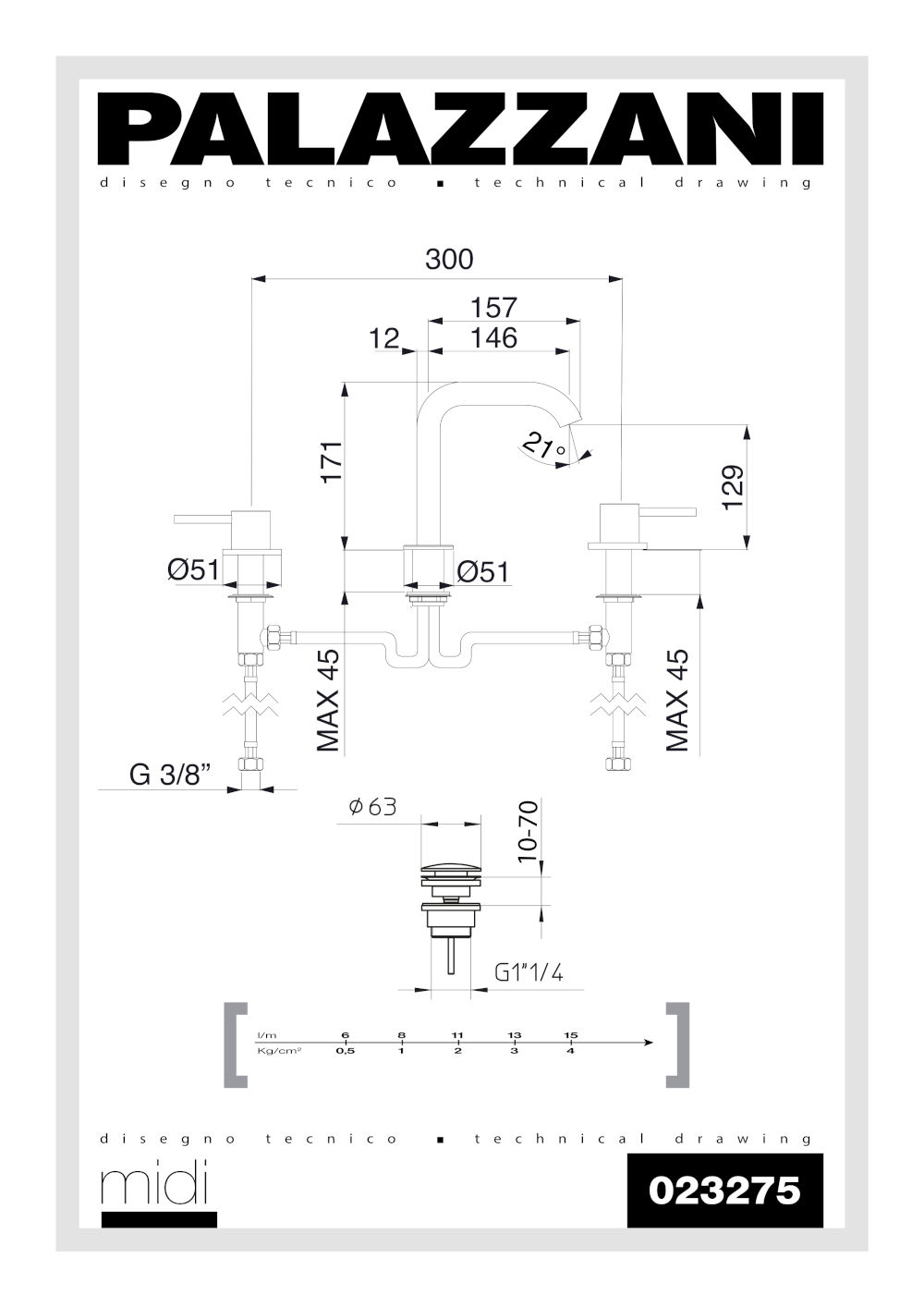 fiche technique mélangeur lavabo 3 trous 023275 midi palazzani