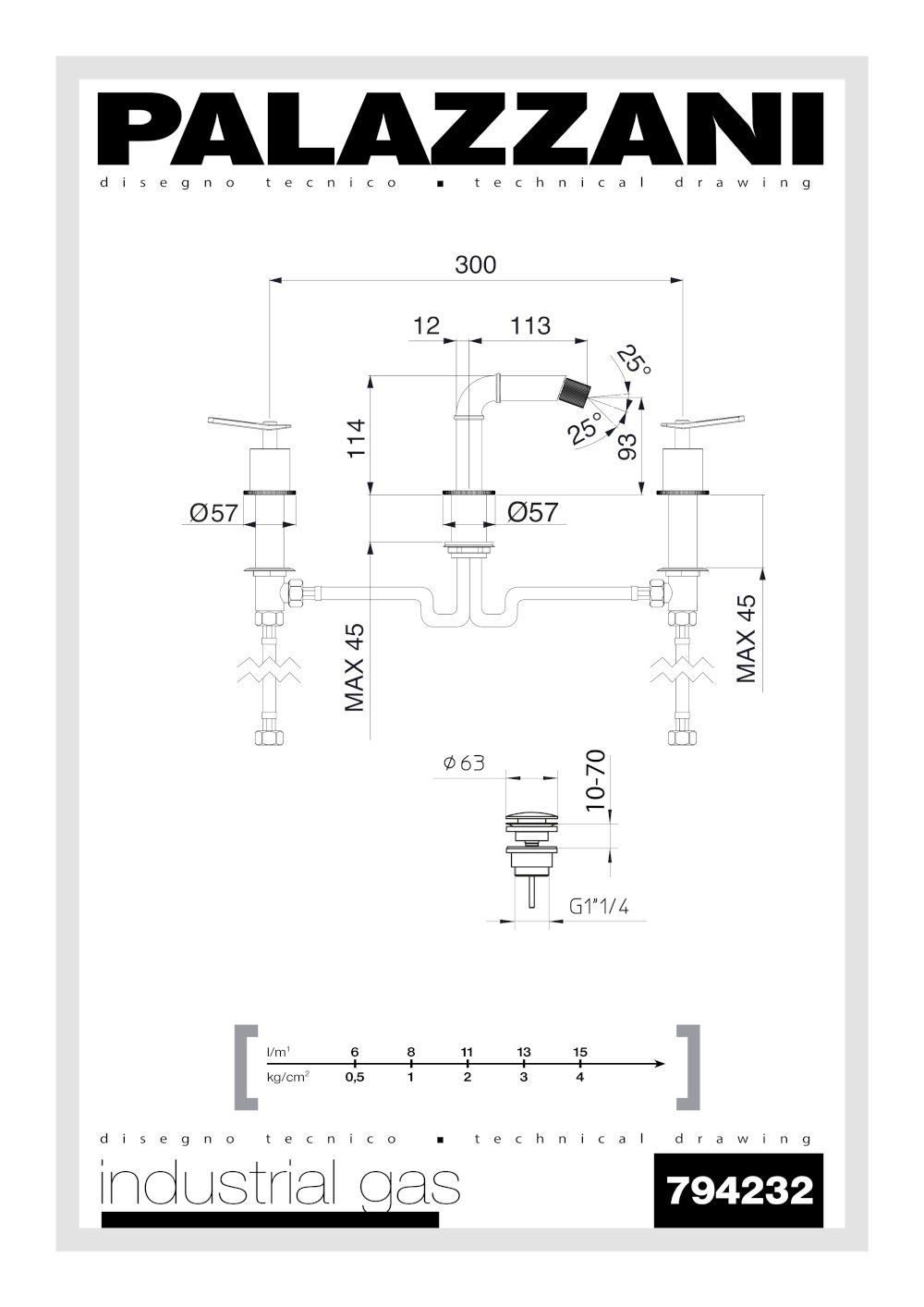 fiche technique mélangeur lavabo 3 trous 794232 industrial gas palazzani