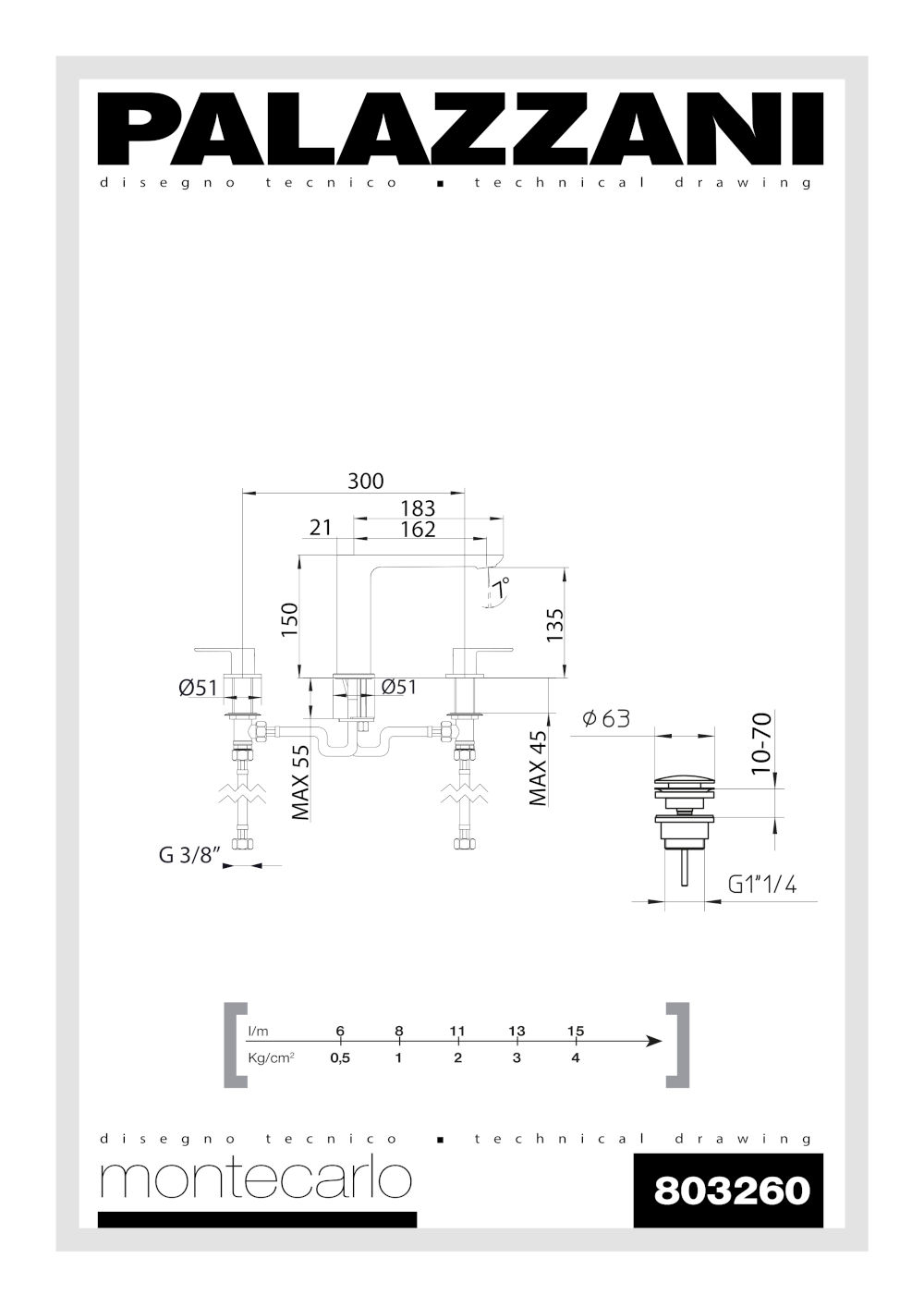 scheda tecnica batteria lavabo 3 fori 803260 montecarlo palazzani