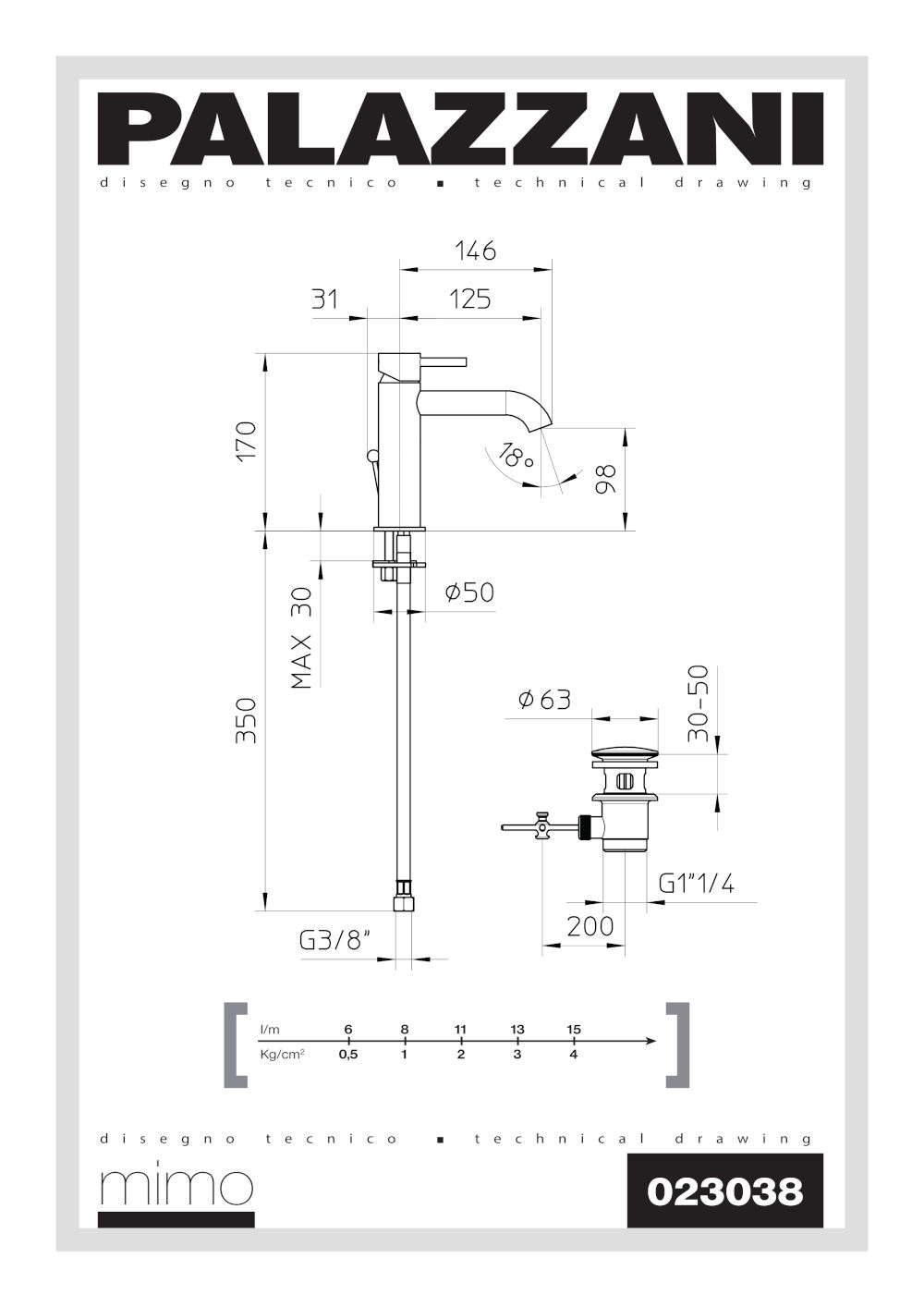scheda tecnica miscelatore lavabo 023038 mimo palazzani