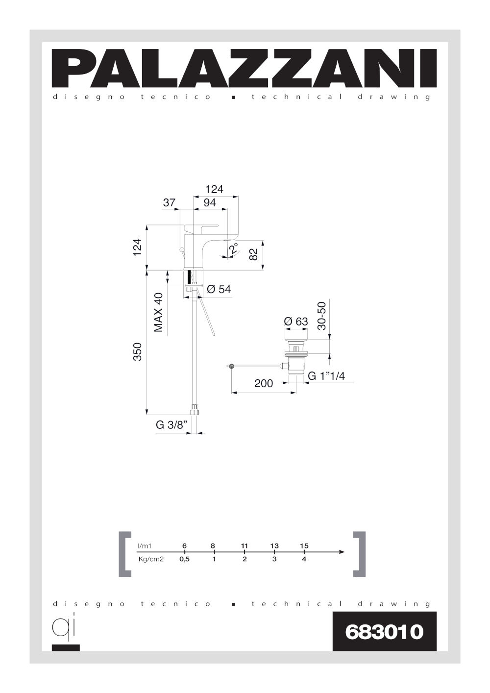 technisches Datenblatt Waschtischarmatur 683010 Qi Palazzani