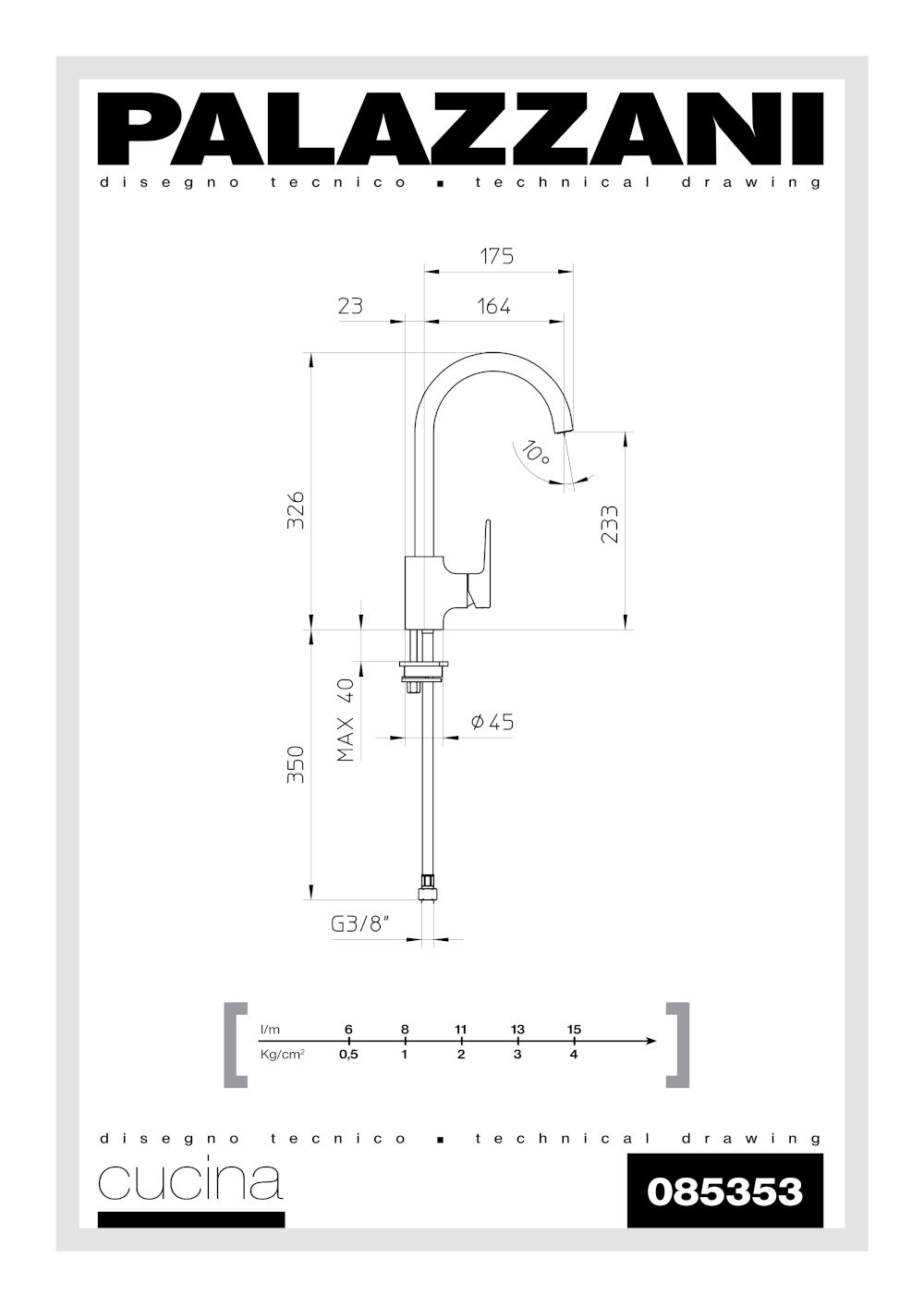 technical data sheet sink mixer with swivel spout 085353 palazzani