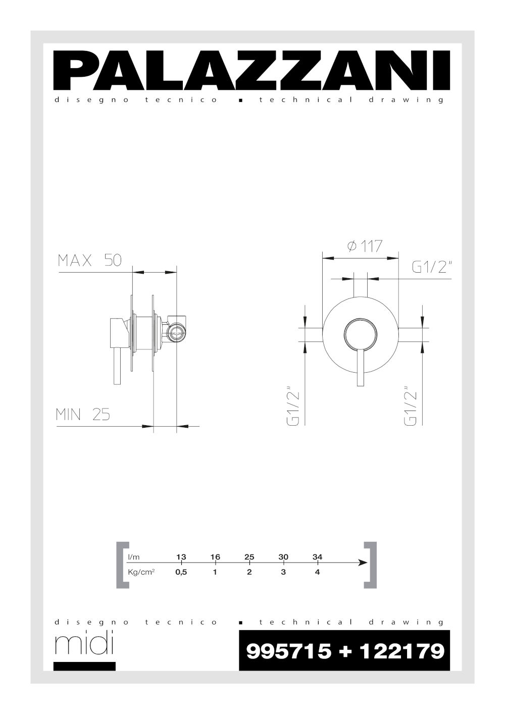 fiche technique parties externes mitigeur encastré douche 122179 midi palazzani