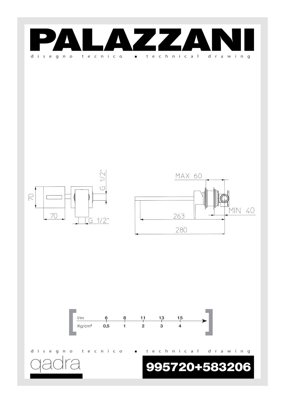 scheda tecnica parti esterne miscelatore incasso lavabo 583206 qadra palazzani