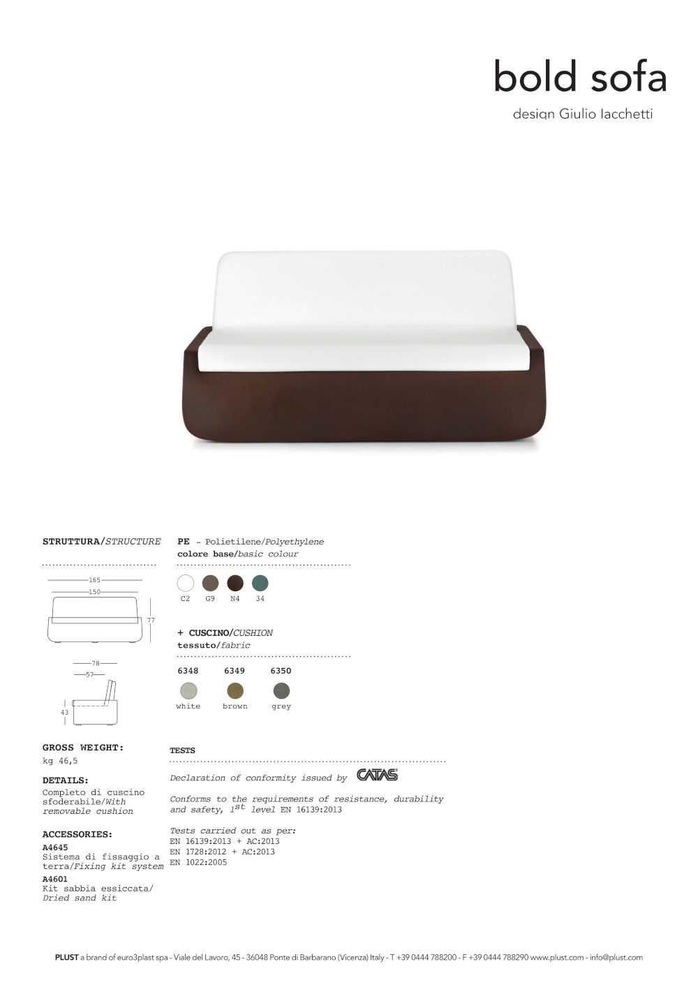 fiche technique canapé bold sofa plust