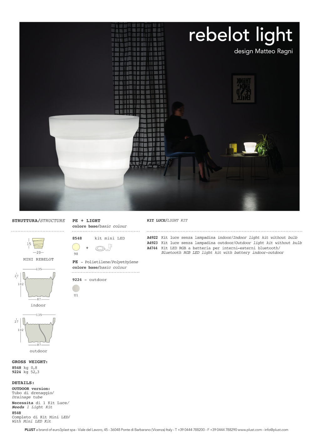 datenblatt vase mit licht rebelot plust